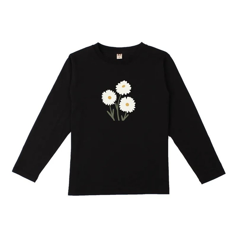 【秋日雛菊】長T/女上衣/男上衣/T-Shirt - 女 T 恤 - 棉．麻 黑色