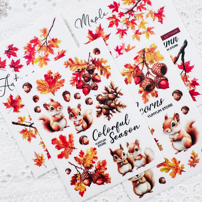 Maple leaves and acorns Transparent stickers - 貼紙 - 其他材質 