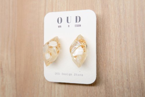 OUD OUD原創-天然石系列-優雅厚白貝金箔.14K耳環/耳夾