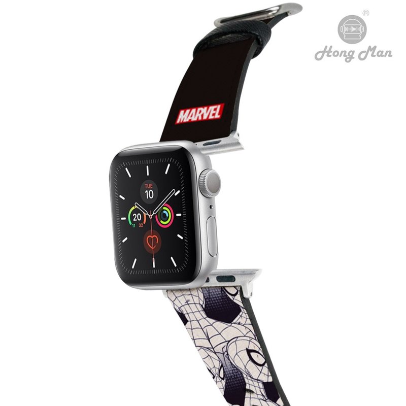 【Hong Man】漫威系列 Apple Watch 皮革錶帶 黑白蜘蛛人 - 錶帶 - 人造皮革 黑色