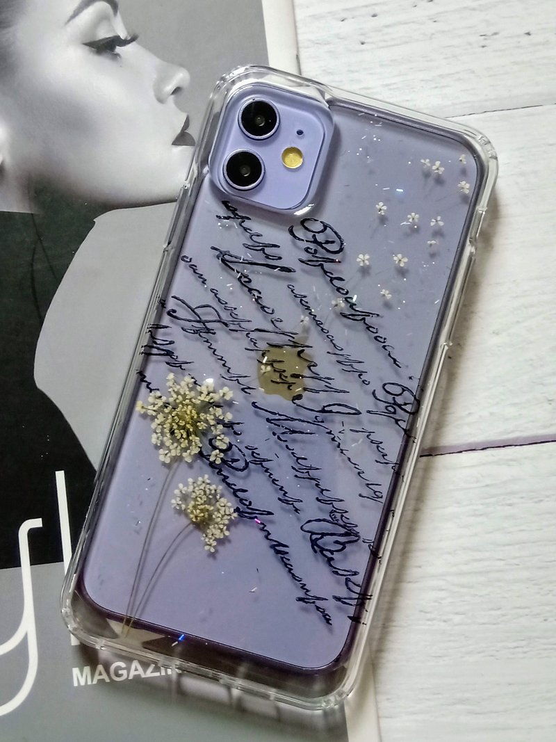 手作押花手機保護殼,Apple iphone 11 Pro Max適用,祝福 - 手機殼/手機套 - 塑膠 白色
