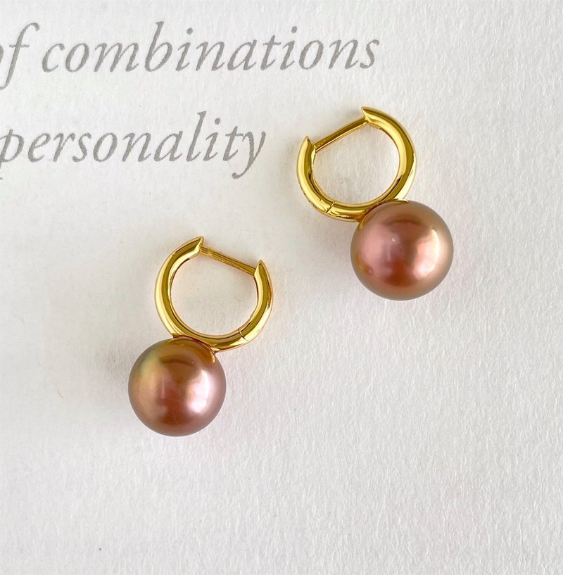 天然淡水真珠 ルベルパール アボカド色のフープピアス (11.1mm) - 耳環/耳夾/耳骨夾 - 珍珠 咖啡色
