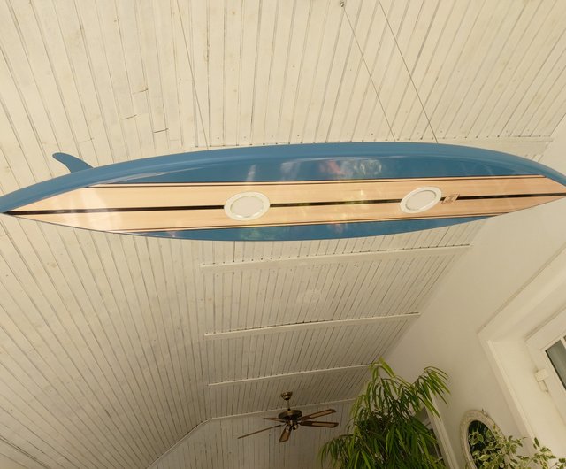 Surfboard shaped ceiling chandelier as a pool table led light for