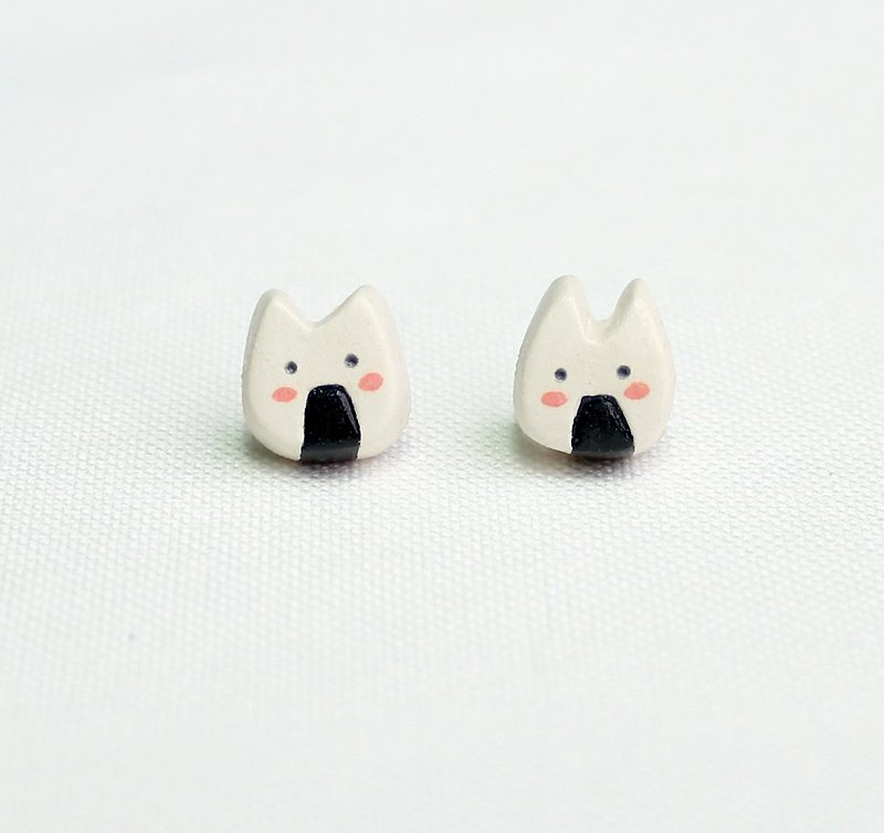 Handmade japanese  rice balls  earrings - Earrings & Clip-ons - Clay White