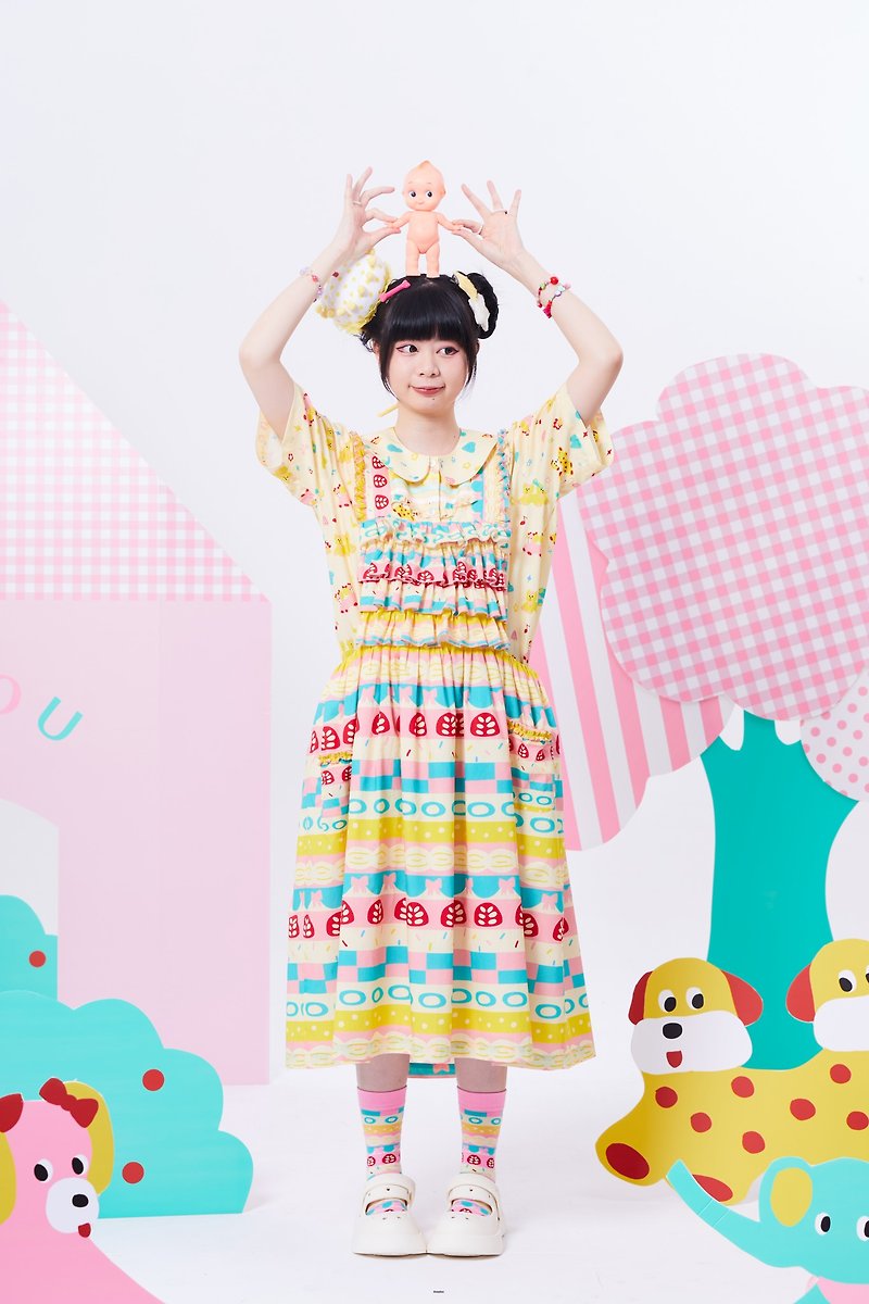 2023 Summer Dress Cake Sandwich Printed Lace Strap Skirt Sundress Dress - Overalls & Jumpsuits - Cotton & Hemp Multicolor