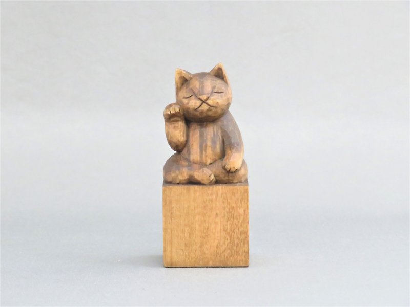 Wood carving Cat Buddha 2001 - Items for Display - Wood Brown