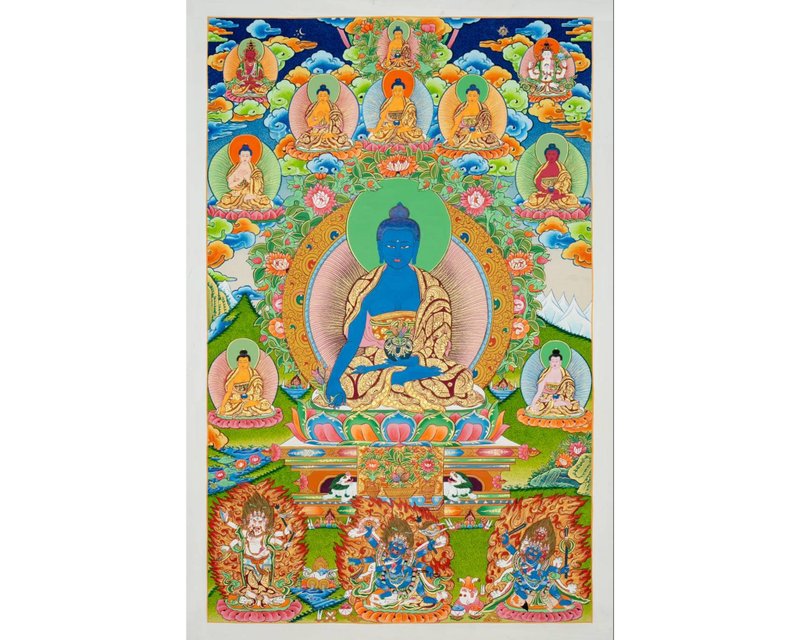 幸福的藥師佛唐卡  靈性療愈 - 壁貼/牆壁裝飾 - 其他材質 多色