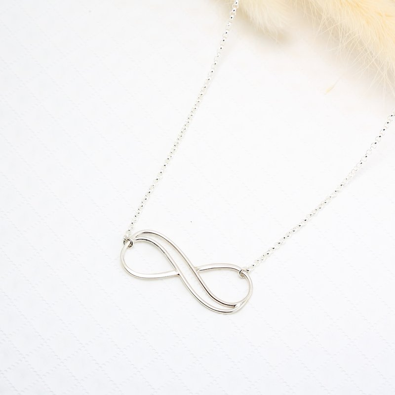 Love double Infinity s925 sterling silver necklace Valentines Day gift - สร้อยคอ - เงินแท้ สีเงิน