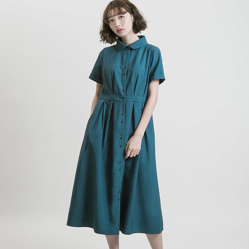 Romance_Ruzhi Romantic Dress_9SF105_Peacock Green - ชุดเดรส - ผ้าฝ้าย/ผ้าลินิน สีเขียว