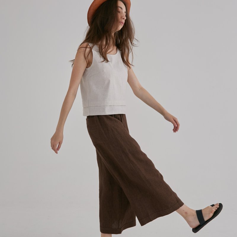 Pocket Reversible Wide Pants – Coffee - กางเกงขายาว - ผ้าฝ้าย/ผ้าลินิน สีนำ้ตาล