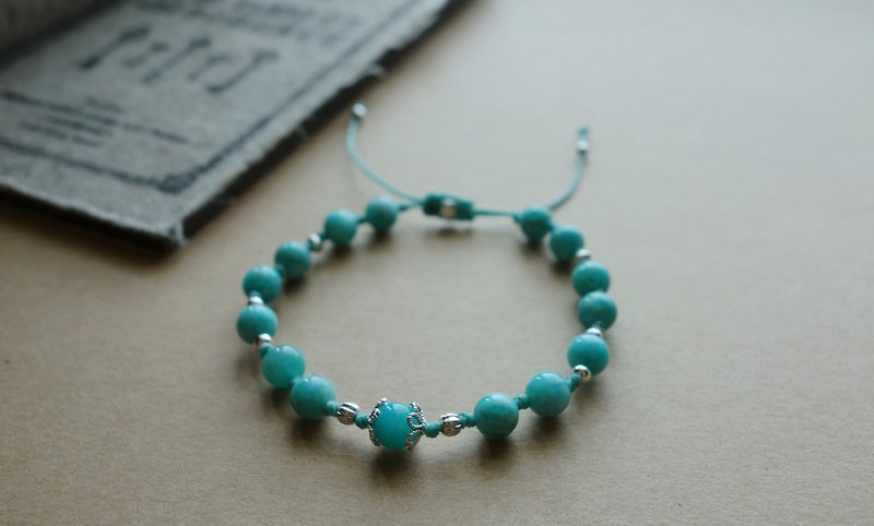 ~ M ~ + Bear "Laputa" amazonite silver bracelets 925 sterling silver stretch bracelet wax cord - Bracelets - Gemstone Blue
