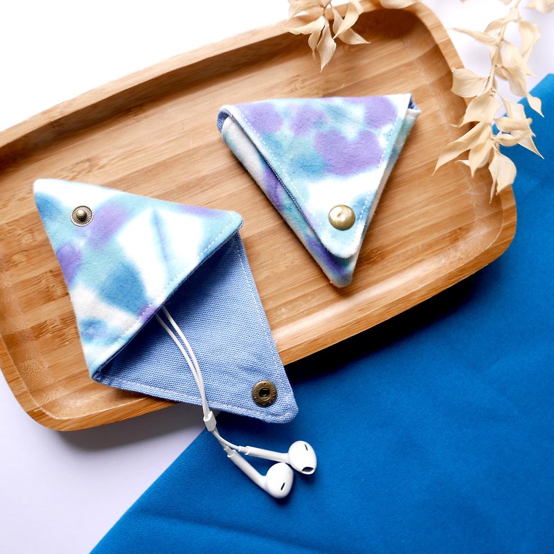 藍結晶 三角耳機包 零錢包 生日禮物 聖誕禮物 交換禮物 畢業禮物 - 零錢包/小錢包 - 棉．麻 藍色