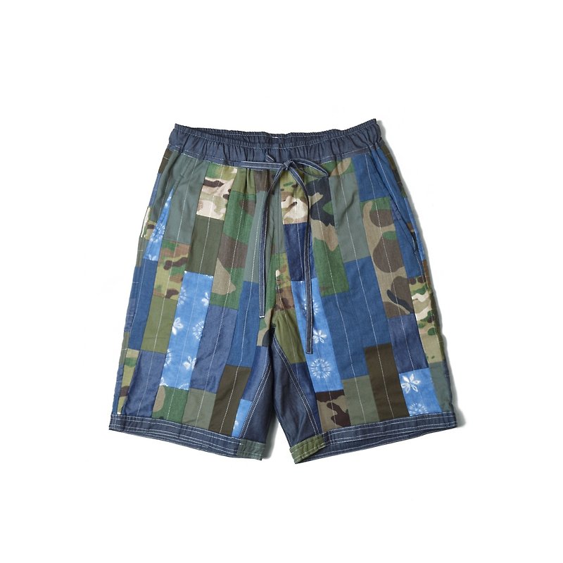 oqLiq - Display in the lost - Camo stitching doubles shorts - Men's Pants - Cotton & Hemp Green