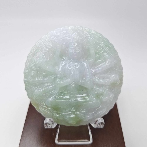 緣圓翡翠 冰潤三彩千手觀音吊墜 | 天然緬甸玉A貨翡翠