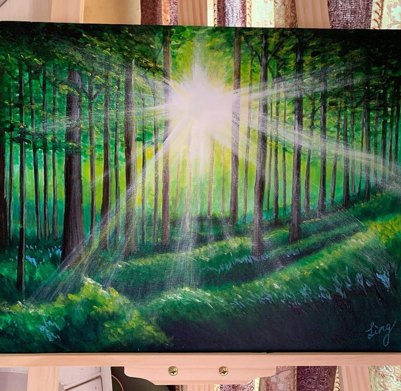 Sunlight in the forest acrylic painting - ของวางตกแต่ง - อะคริลิค สีเขียว