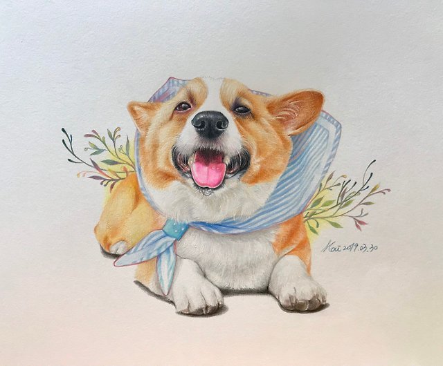 色鉛筆画 犬の絵「卓上の手のり犬(茶)」 - 絵画/タペストリ