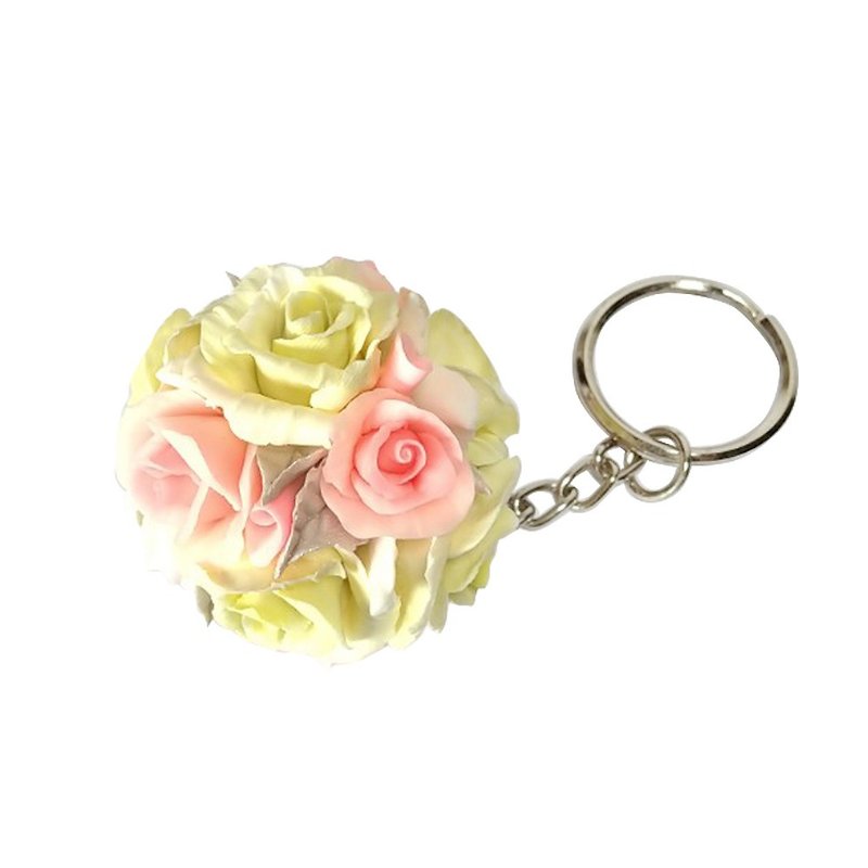 鑰匙圈-綠色與粉色玫瑰花 黏土創作 ATO23 - 鑰匙圈/鑰匙包 - 黏土 