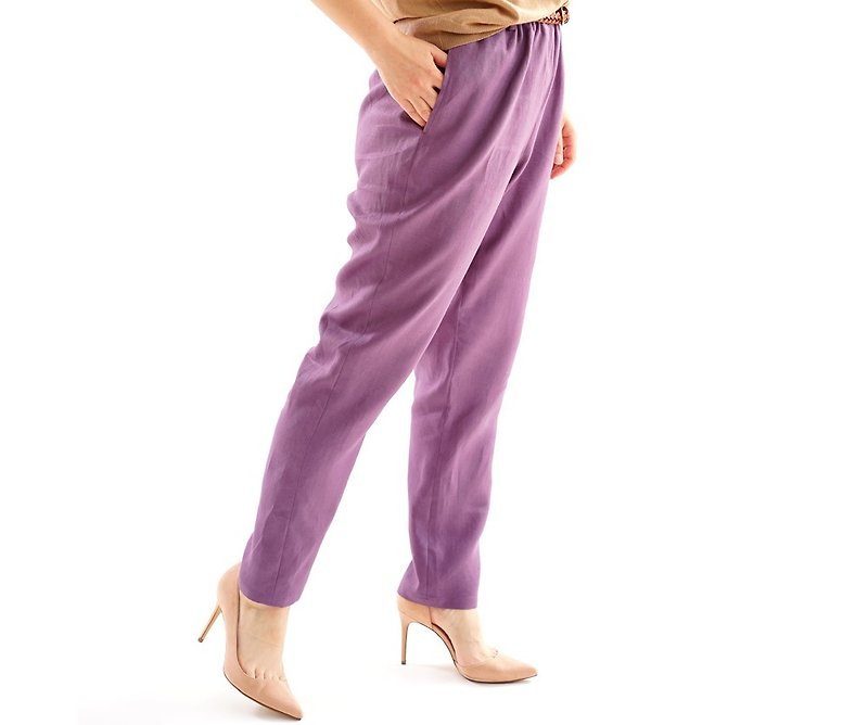 inen tapered pants with waist rubber pocket / Rouge Terni b001c-rgt2 - Women's Pants - Cotton & Hemp Purple