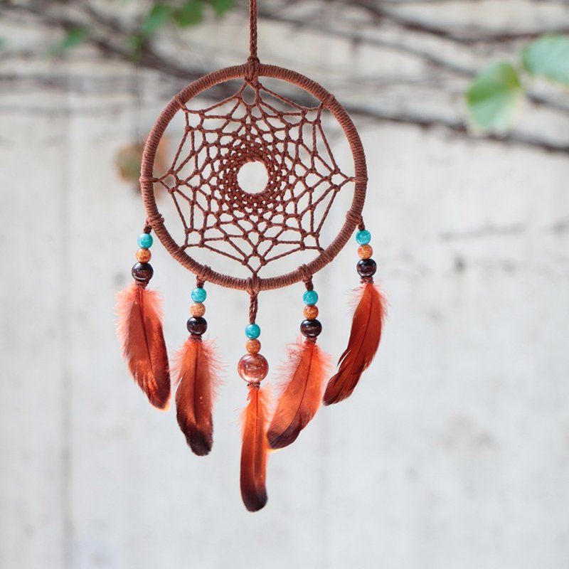 [Limited] Pure‧Life丨Camping Aesthetics Arrangement Handwoven Dreamcatcher-Retro Cafe - พวงกุญแจ - วัสดุอื่นๆ สีนำ้ตาล