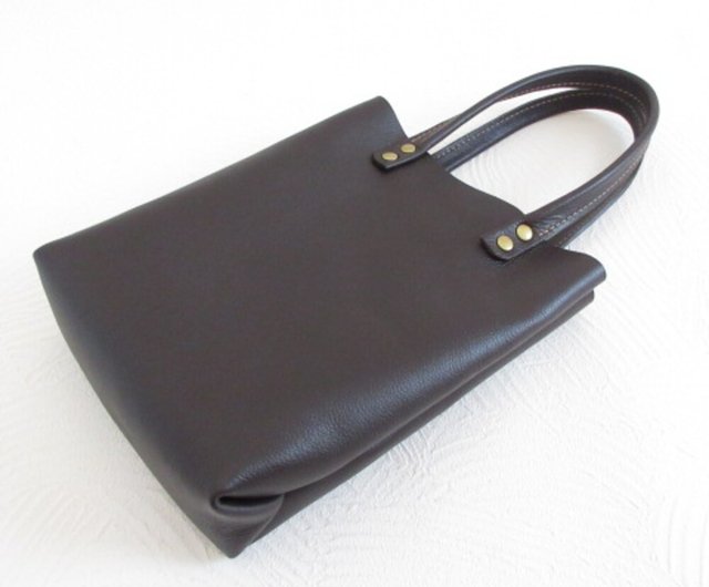 新作・牛革・ぷっくり三角マチ・BOXミニトート・シュリンク・ダーク