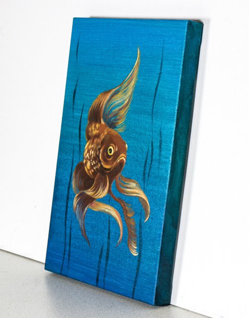 原画　金魚　絵画　動物画　アクリル画　現代アート　一点物　手描き 魚の絵金魚のオリジナルアートキャンバスに手描きのアクリル画