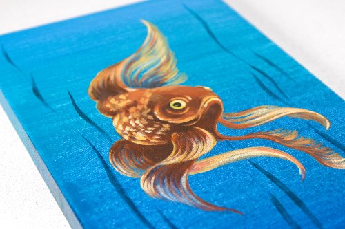 魚の絵金魚のオリジナルアートキャンバスに手描きのアクリル画