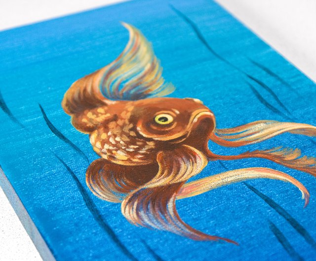 魚の絵金魚のオリジナルアートキャンバスに手描きのアクリル画