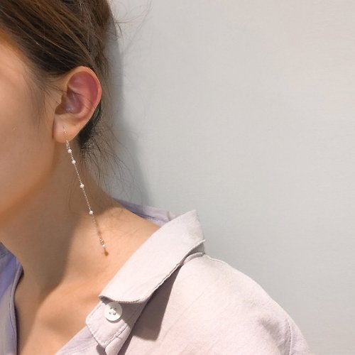 HAPPINER Tiny Pearl Silver Drop Earrings 小顆珍珠純銀垂墜長耳環