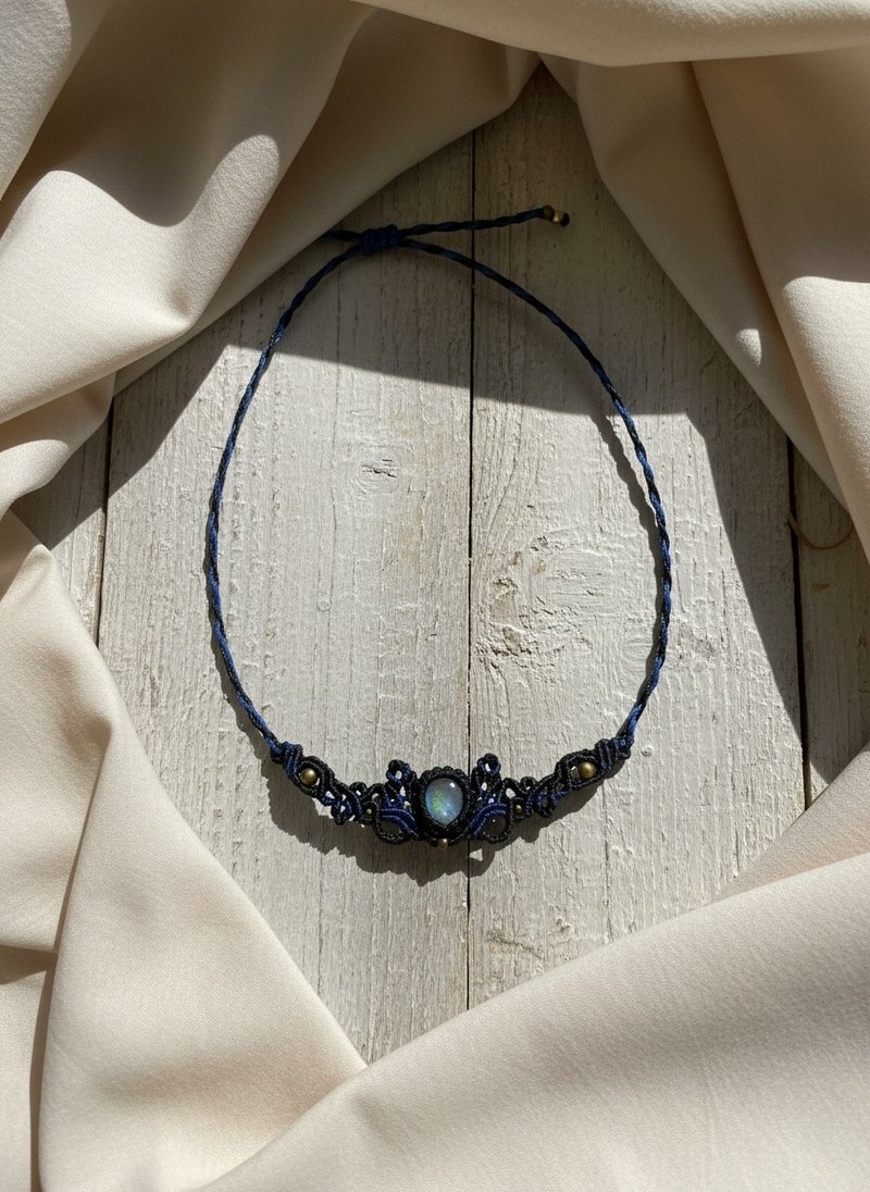 Crystoria Stone | Macrame | 南美蠟線 | 項鍊 | 月亮石 - 項鍊 - 寶石 黑色
