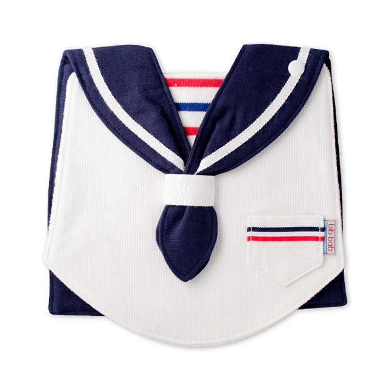 Marin bib (White Stripes Navy Blue Collar) - Bibs - Cotton & Hemp White