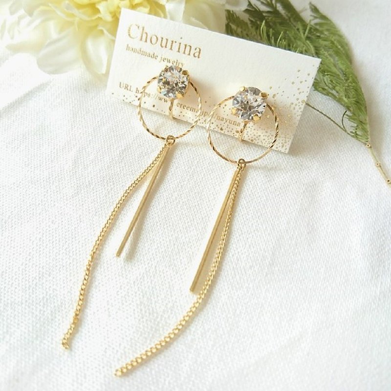 One swallow circle Clip-On, earrings - Earrings & Clip-ons - Crystal Gold