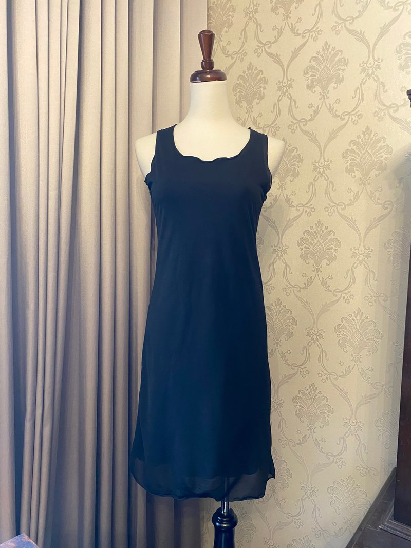 Double-layered lace-up sleeveless vintage dress made in Japan - One Piece Dresses - Polyester Black