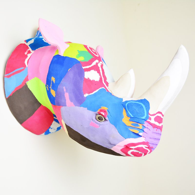 Sea waste animal_rainbow rhino head_mural ornaments ornaments_fair trade - Wall Décor - Rubber Multicolor