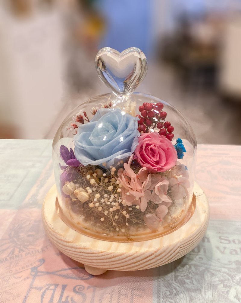 Preserved Flower Glass Cup Night Light Preserved Rose Love Dust Cover - ช่อดอกไม้แห้ง - พืช/ดอกไม้ สึชมพู