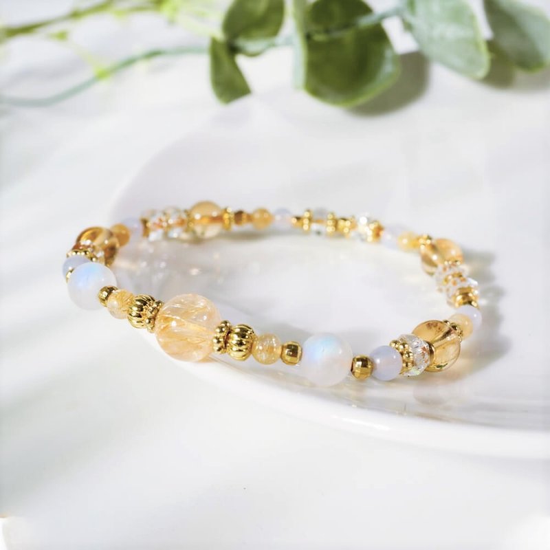 Bathing in the Morning Light | A107 Titanium Citrine Moonstone Bracelet - Bracelets - Gemstone Yellow