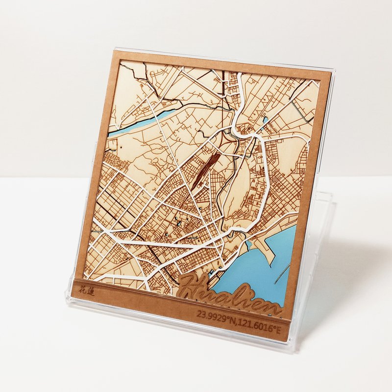 Yifang Map-Hualien | Taiwan City Map | Customized Map - Items for Display - Wood Multicolor