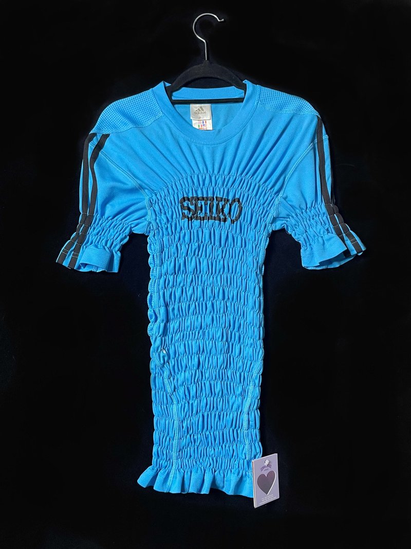 REGETHER Vintage modified adidas long version elastic football jersey 10 - เสื้อยืดผู้หญิง - เส้นใยสังเคราะห์ สีน้ำเงิน