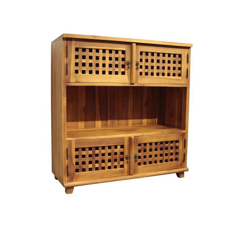 【吉迪市100%全柚木家具】HY118 柚木格狀雙門置物櫃 收納櫃 餐櫥 - 其他家具 - 木頭 