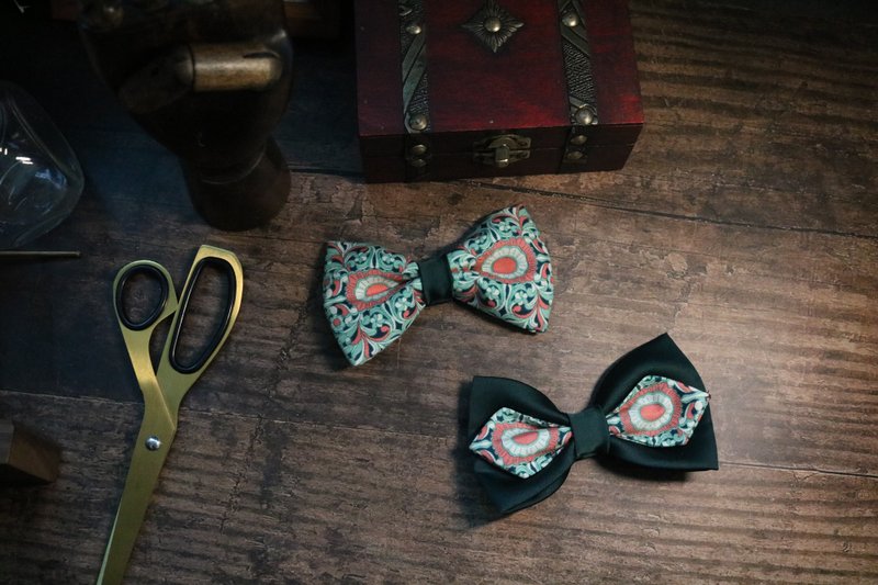 Turquoise floret bow tie imported fabric floret bow - Bow Ties & Ascots - Cotton & Hemp Green