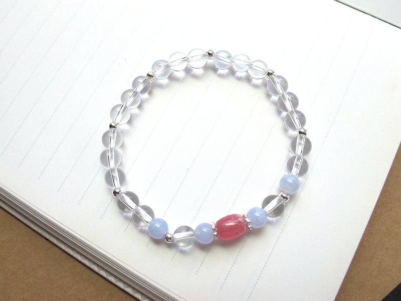 Blue veined agate, red Stone stone and white crystal 925 Silver[silence] calm, relaxed and calm face - Bracelets - Crystal Red