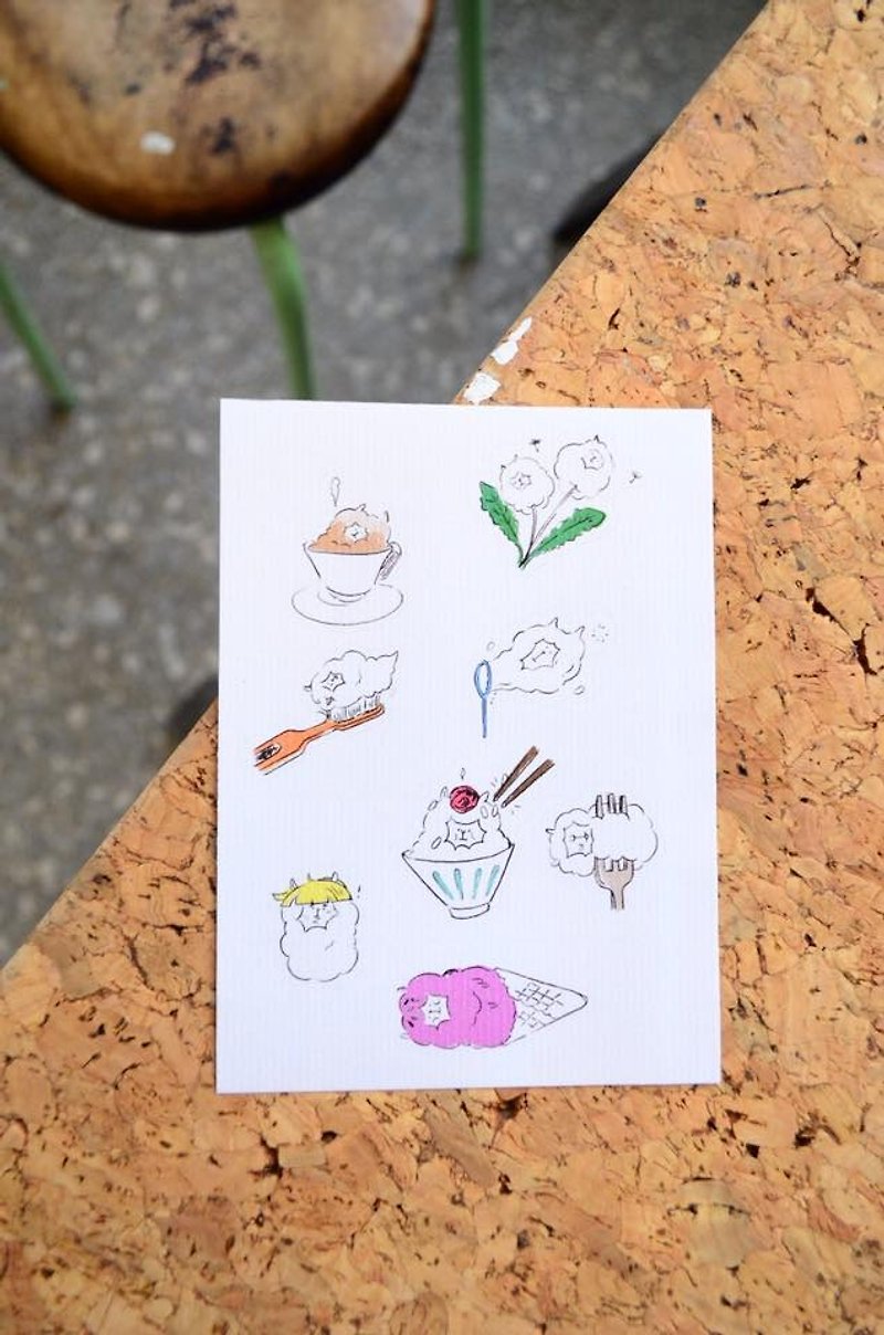 手描きの和紙ステッカー (アルパカ アイスクリーム 泡を吹くタンポポ 歯ブラシ ザボン - シール - 紙 カーキ