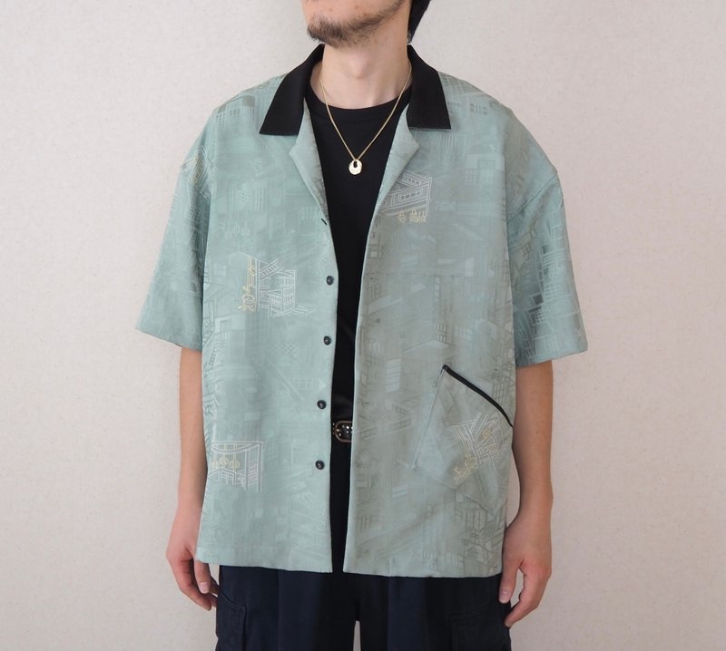 【日本製造】UMUI BLACK LABEL、和服襯衫、獨一無二、開領襯衫 - 女襯衫 - 絲．絹 
