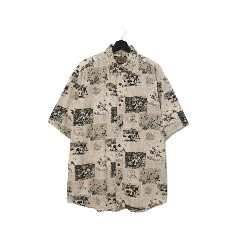 Back to Green- animal print shirt hound and bird vintage shirt - เสื้อเชิ้ตผู้ชาย - ผ้าฝ้าย/ผ้าลินิน 