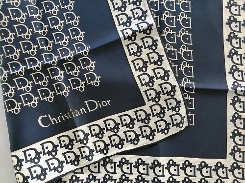 Christian Dior Vintage Scarf Monogram Scarf Wrap Blue Red Cotton 26 x 26  inches - Shop orangesodapanda Scarves - Pinkoi