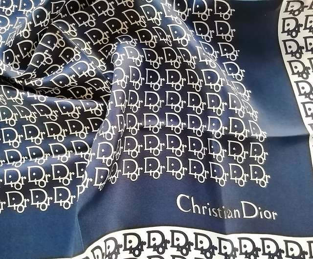 Vintage Christian Dior Pure Silk Pink and Blue Monogram Print Scarf  19x18.5