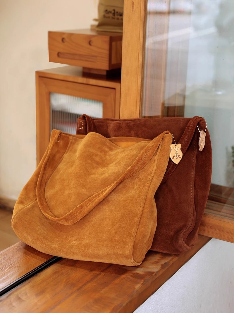 義大利頭層磨砂反絨皮 大容量托特包 手工製 - 手提包/手提袋 - 真皮 多色