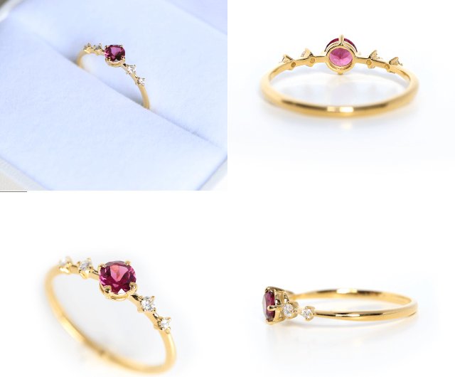 Rhodolite Garnet & Diamond K18 Ring Round Cut ~Ello Lily~ January  Birthstone - Shop raspia General Rings - Pinkoi