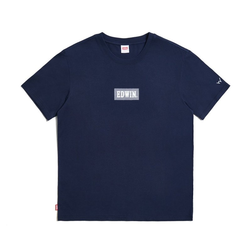 EDWIN XL SIZE BOX LOGO SHORT SLEEVE T-SHIRTS - MEN'S (13 feet blue) #TOP - เสื้อยืดผู้ชาย - ผ้าฝ้าย/ผ้าลินิน สีน้ำเงิน