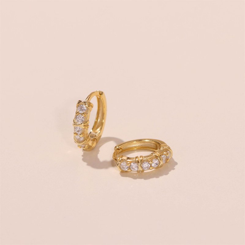 Diamond Hoops Huggie Earrings Hoops Earrings Gold Huggies Minimalist Jewelry - ต่างหู - เงิน สีทอง