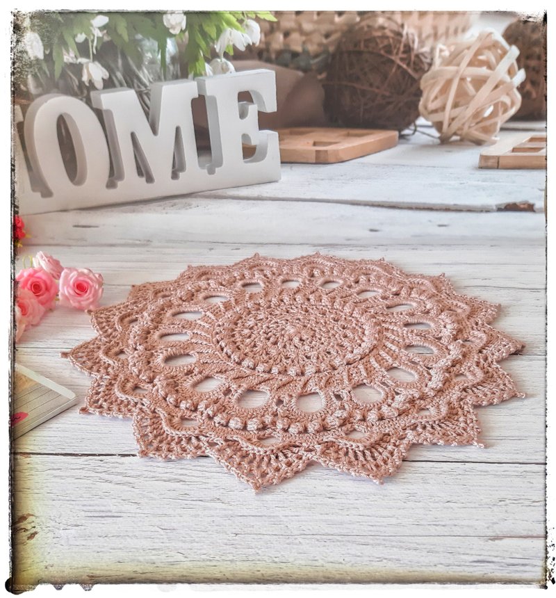 Round doily handmade Textures crocheted doily Lace table centerpiece - Other - Cotton & Hemp Pink